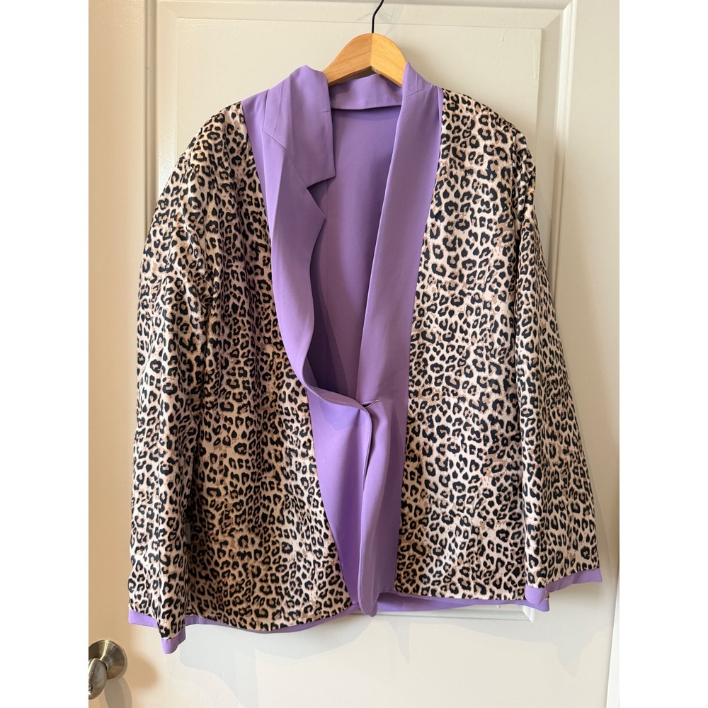 Purple Lavender Blazer XL Leopard Print Lined Single Button Jacket - Picture 5 of 14